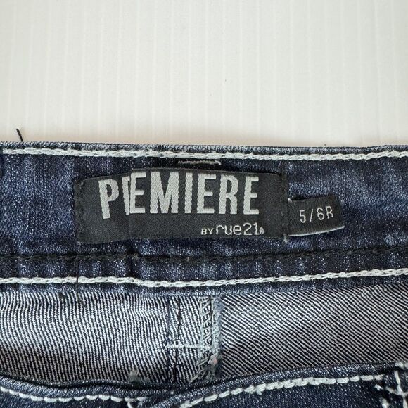 Premiere by Rue21 Skinny Jeans 5/6R Dark Wash Y2K Inspired Bling Pockets - Picture 4 of 9